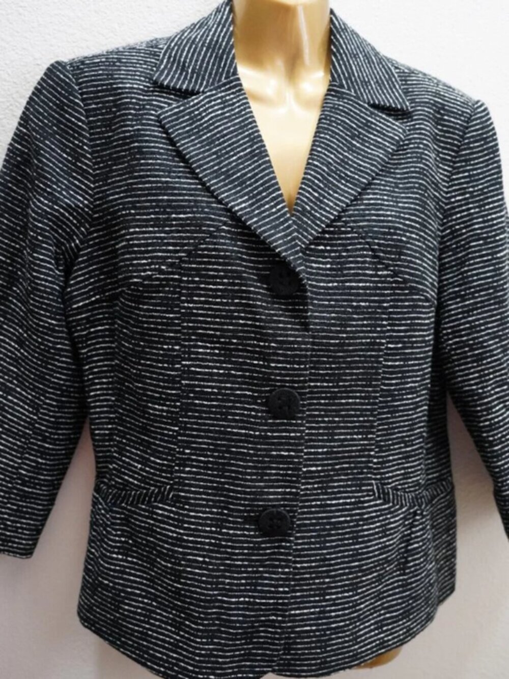 Coldwater Creek Black White Tweed Stripe Blazer size M NWT